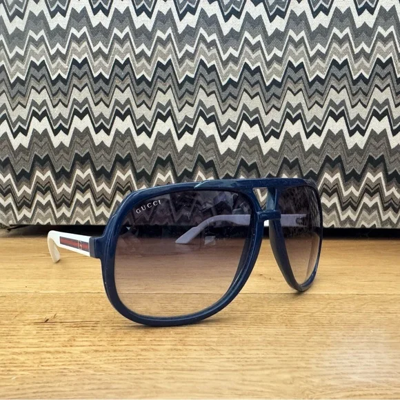 Gucci GG1622S HCM44 Blue White Sporty Aviator Sunglasses Authentic - Picture 6 of 10
